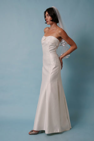 white christmas dresses 1940's Bridal White Slip Dress with Cream Lace – Eveliina Vintage main image 0