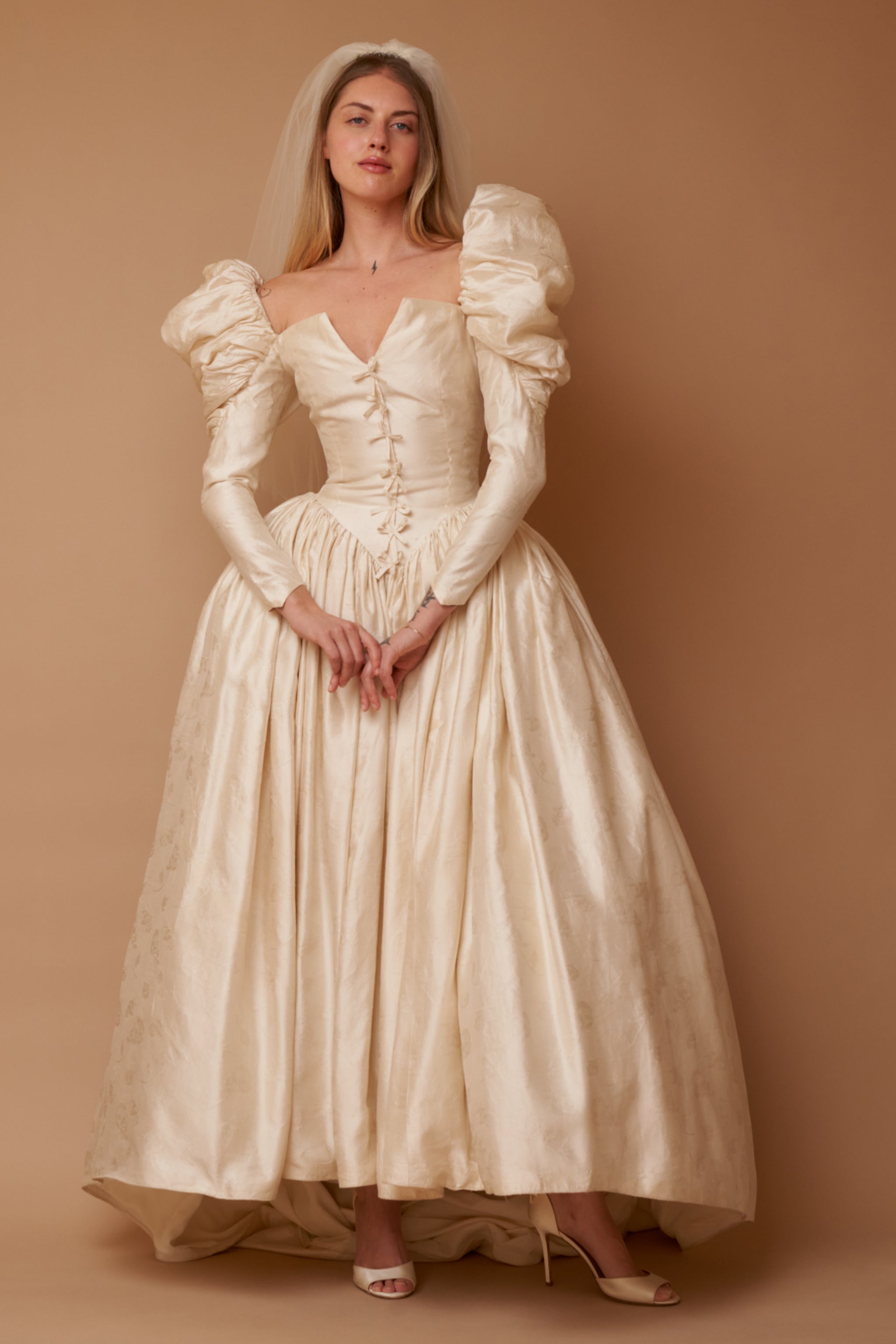 silk wedding dress vintage Antique Silk Satin Edwardian Wedding Dress, 1901 Bridal Gown