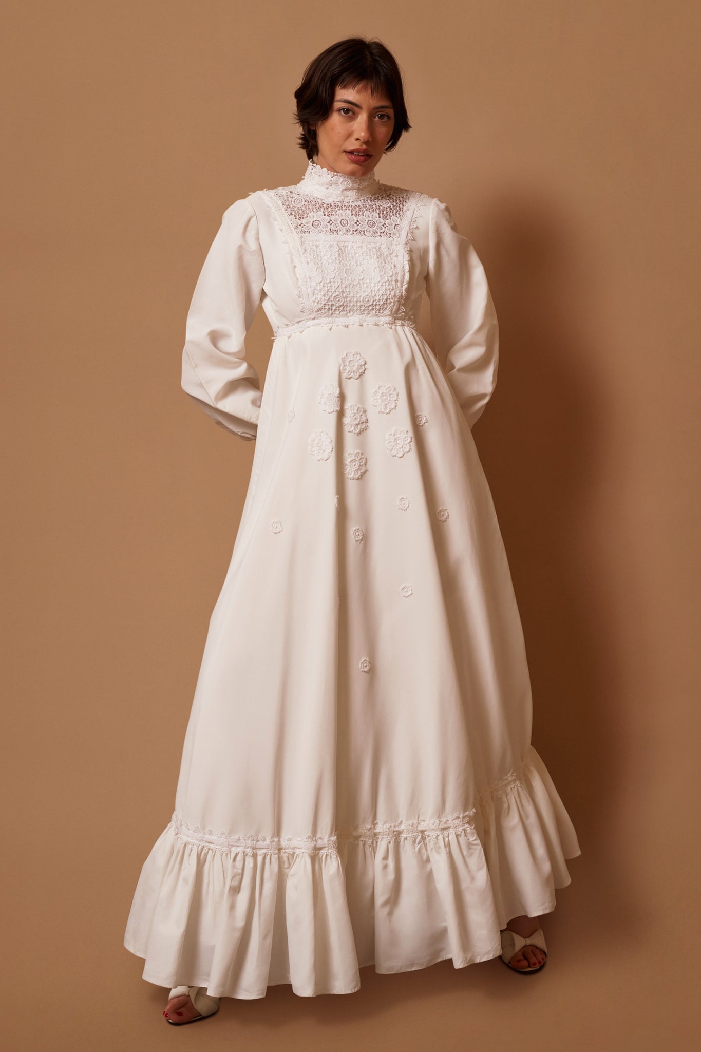 vintage white dress Historically Inspired Brushed Cotton Chemise Mini-Dress in XL Color White Neckline V Antique Edwardian Dress 1900s White